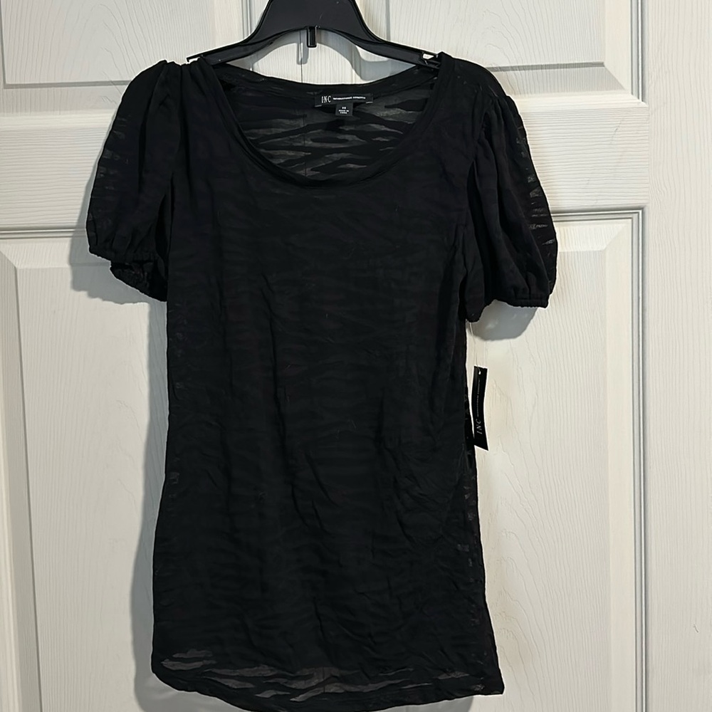 NWT -Deep Black top size XS -INC- semi sheer w/ tank underneath-Bundles Welcome
